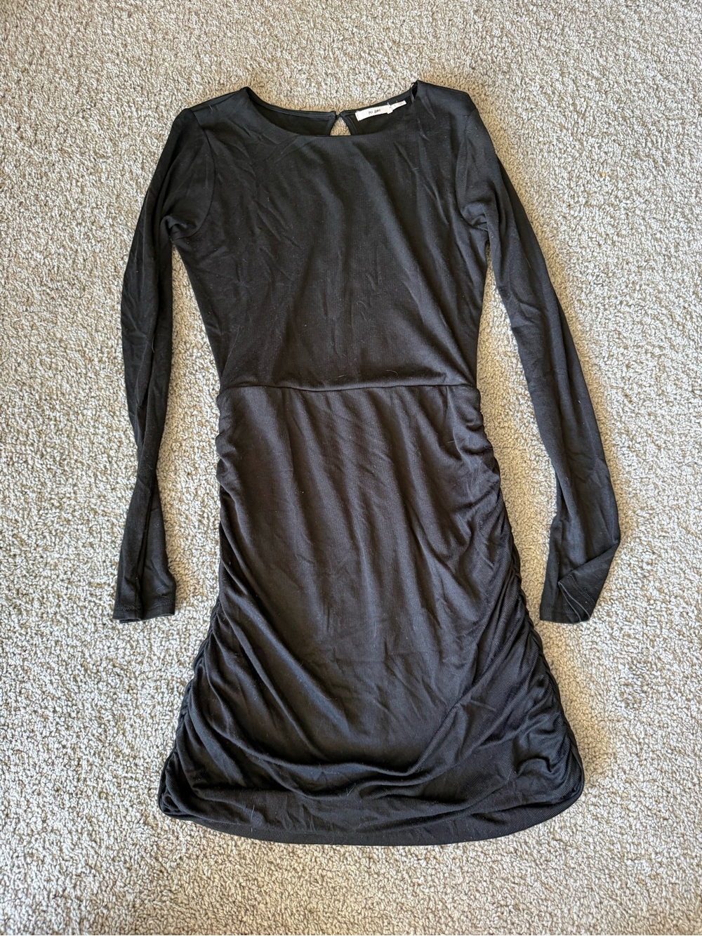 mi ami Black Long-Sleeve Ruched Side Bodycon Dress